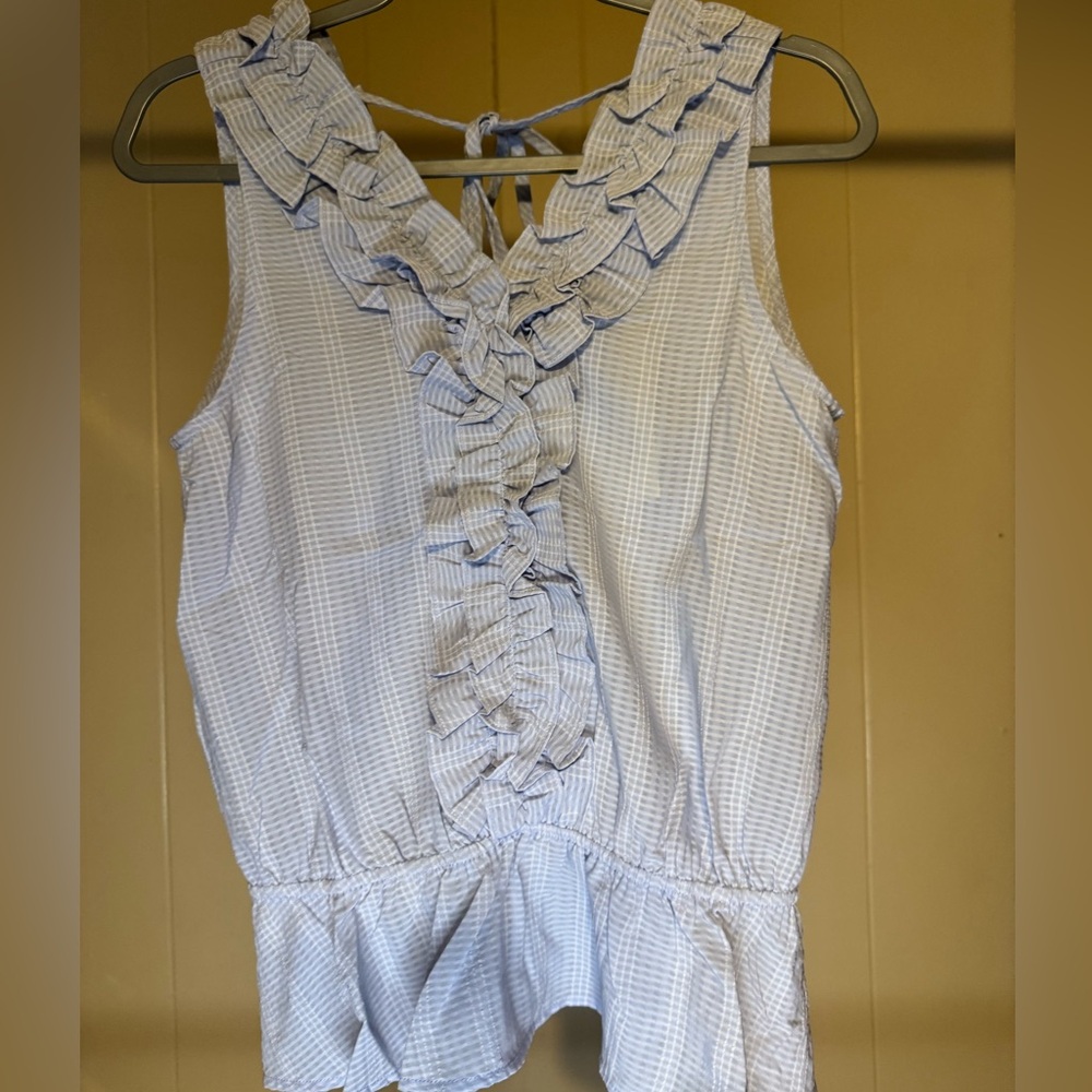 NWT Doe & Rae Blue Ruffled Sleeveless Top